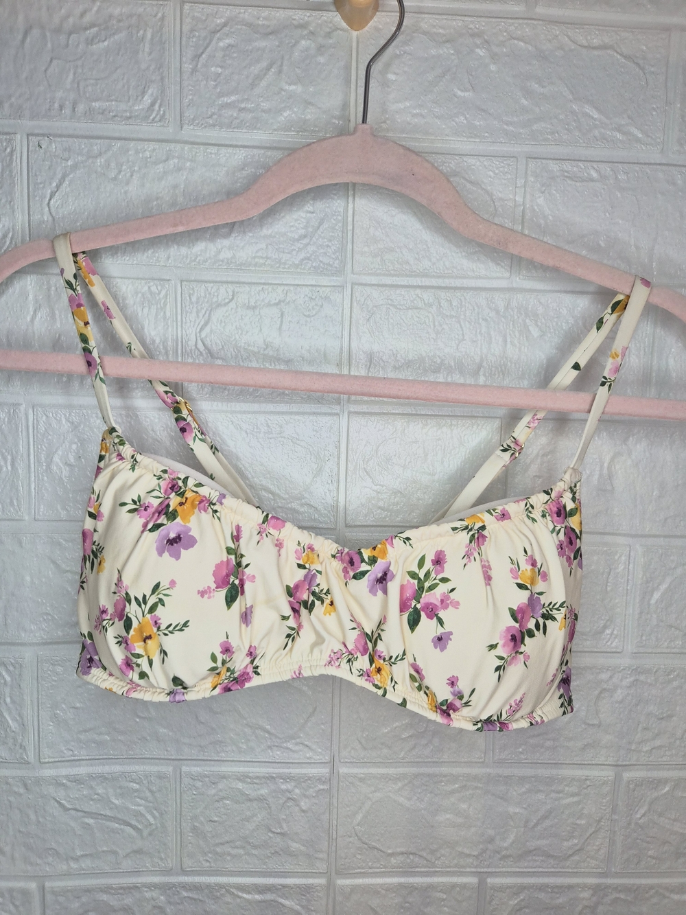 Shade & Shore Cream Floral Underwire Bralette with Pink and Purple Flowers